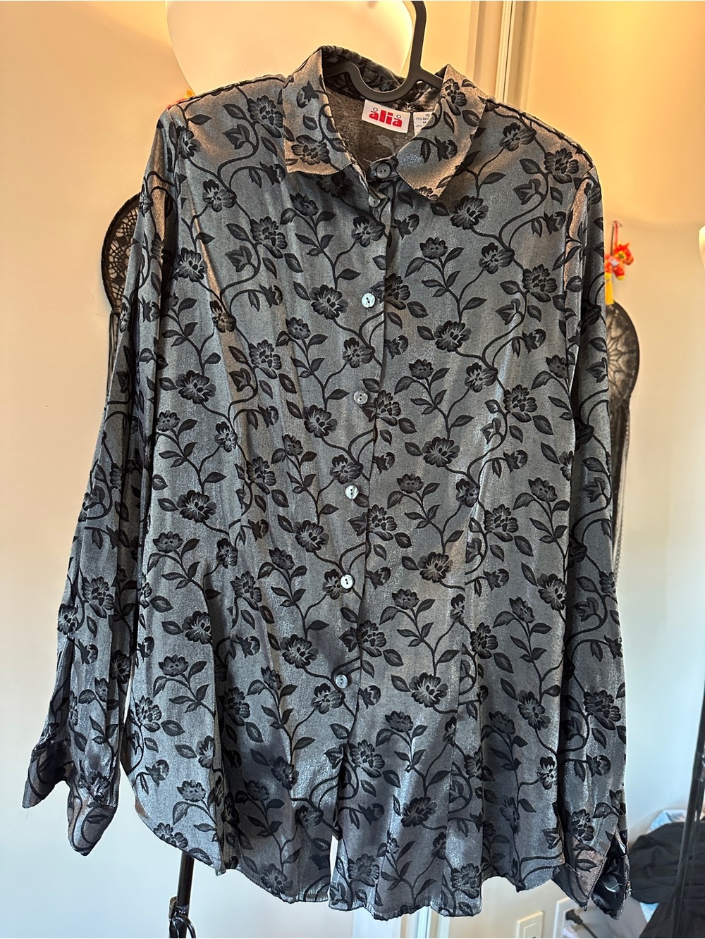 Alia Black Floral Button-Up Blouse